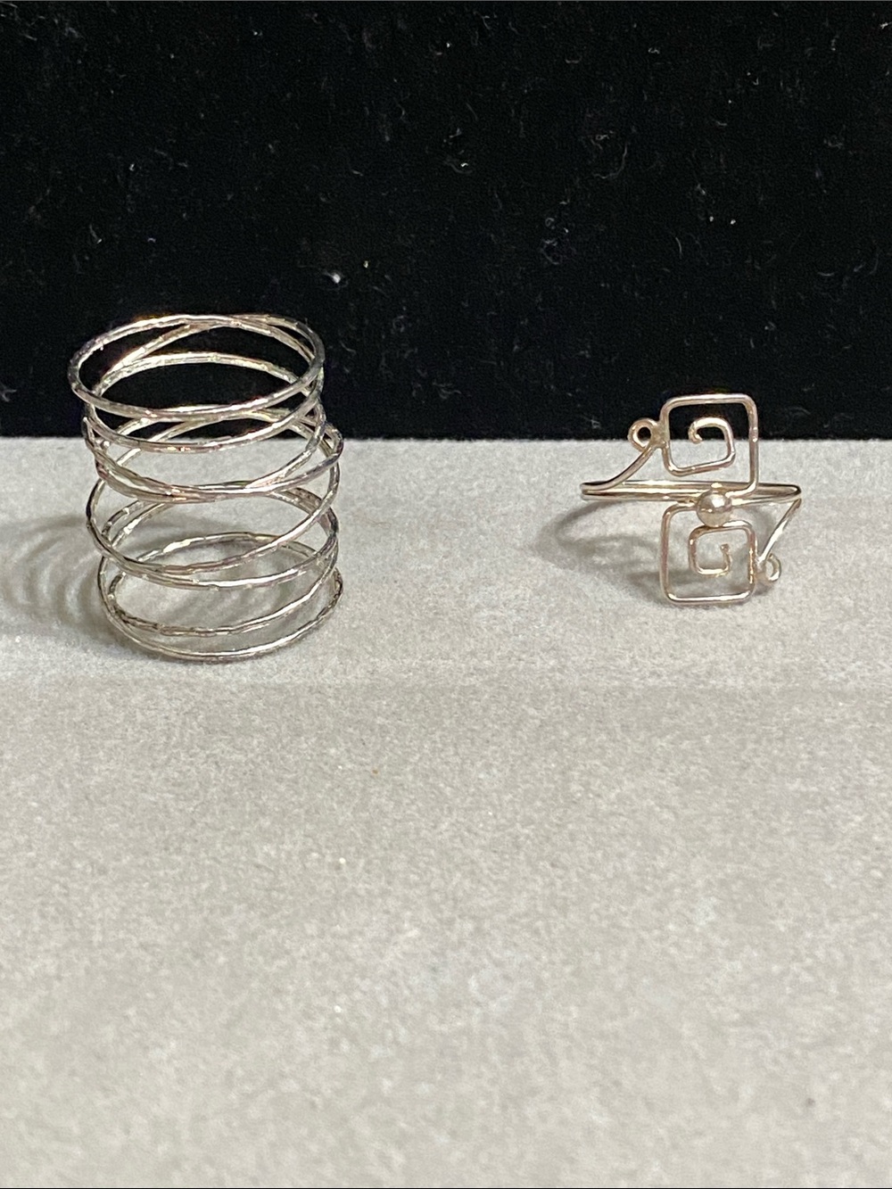 Silver Multi-Band Spiral Ring and Geometric Open Ring Set